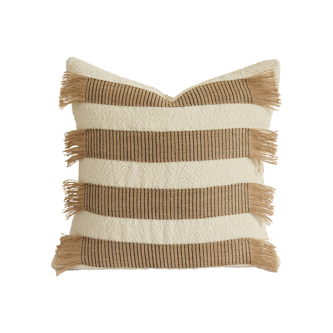 Woven cushion cover with bouclé surface and jute fringes Kalsten