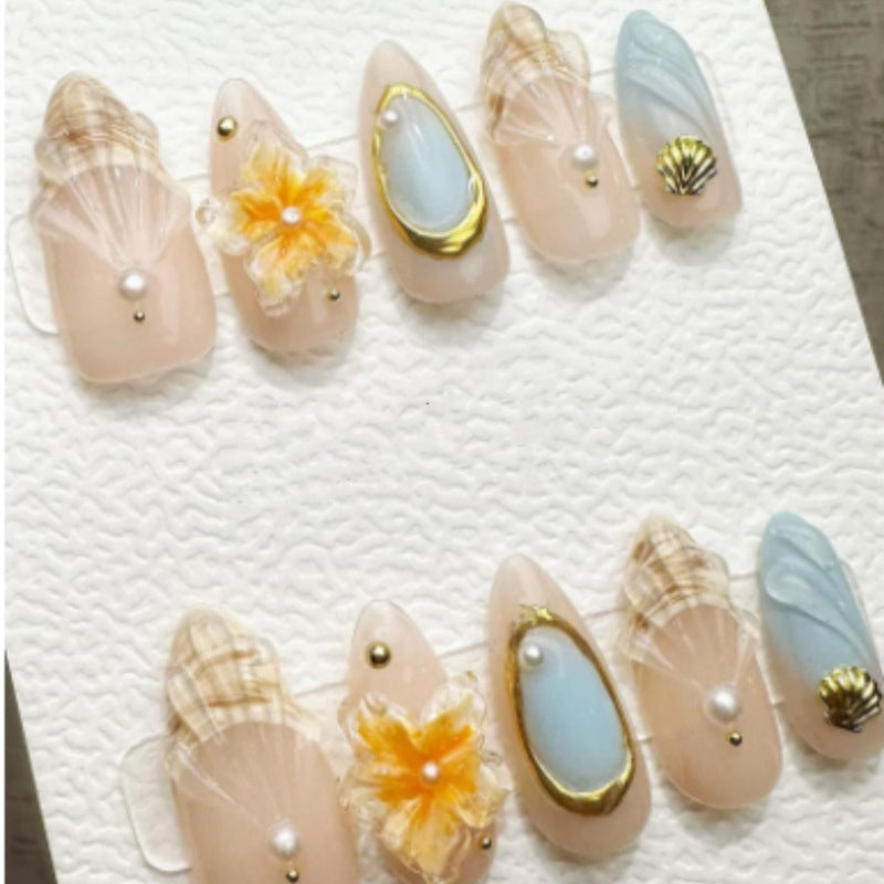 Artistic Floral and Star-Embellished Press-On Nail Set Kalsten