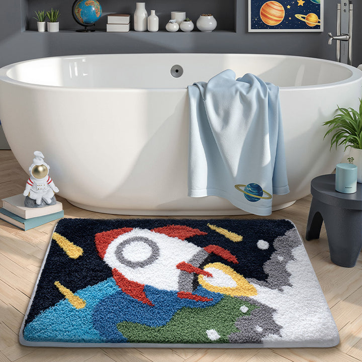 Playful UFO-Themed Bathroom Rug