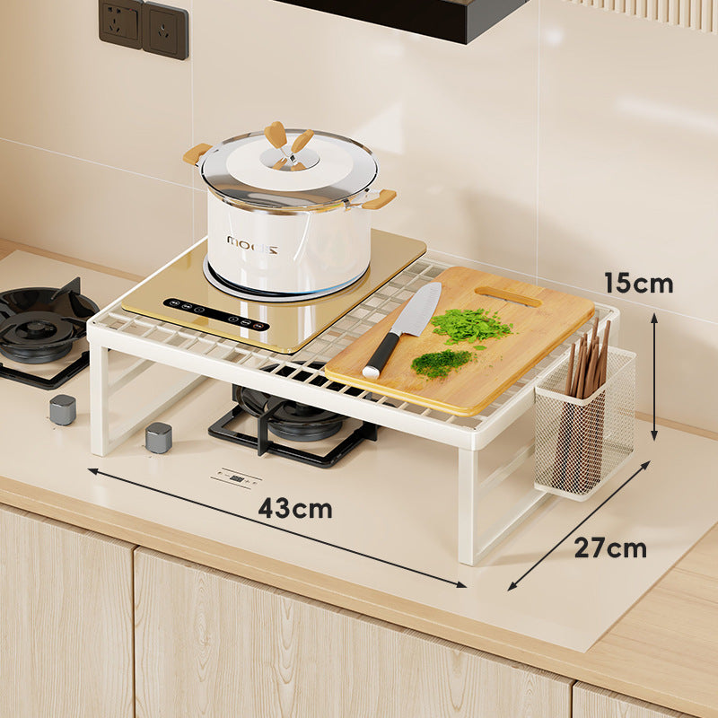 Elevated Stove Shelf Rack with Grid Top and Heat-Resistant Metal Frame