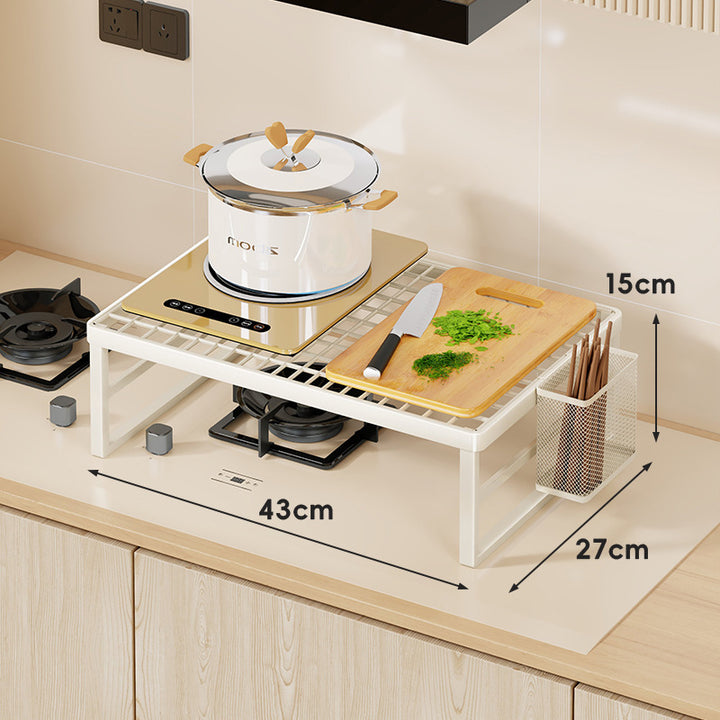 Elevated Stove Shelf Rack with Grid Top and Heat-Resistant Metal Frame