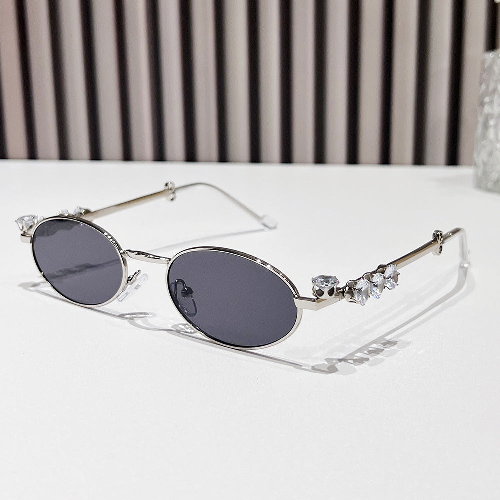 Fashion-Forward Oval Sunglasses with Crystal Accents Kalsten