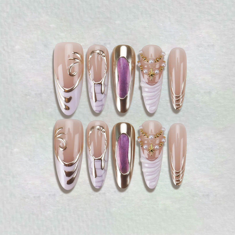 Decorative Press-On Nail Art with Unique Sculpted Designs Kalsten