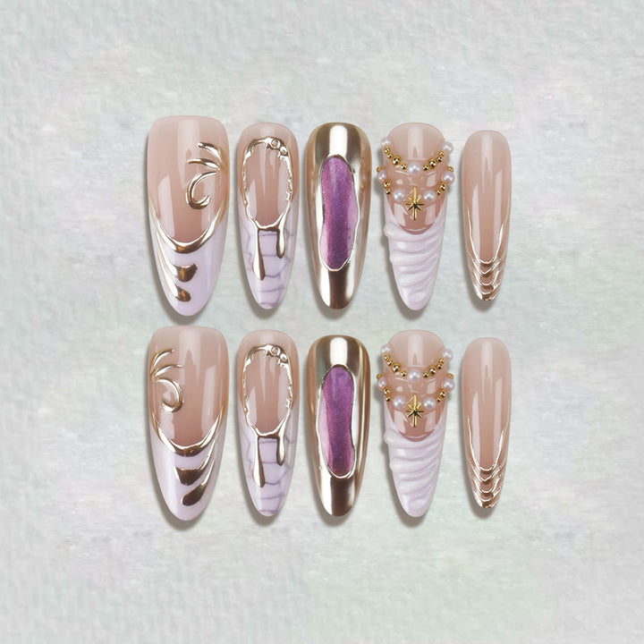 Decorative Press-On Nail Art with Unique Sculpted Designs Kalsten
