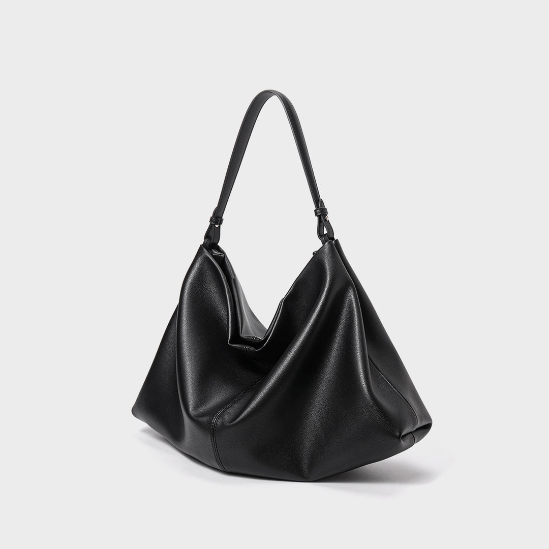 Sculptural Slouch Hobo Shoulder Bag with Contrast Top Handle