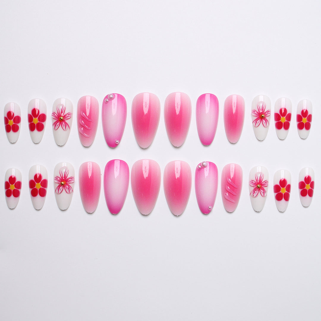 Artificial nails with floral design and 3D flowers Kalsten