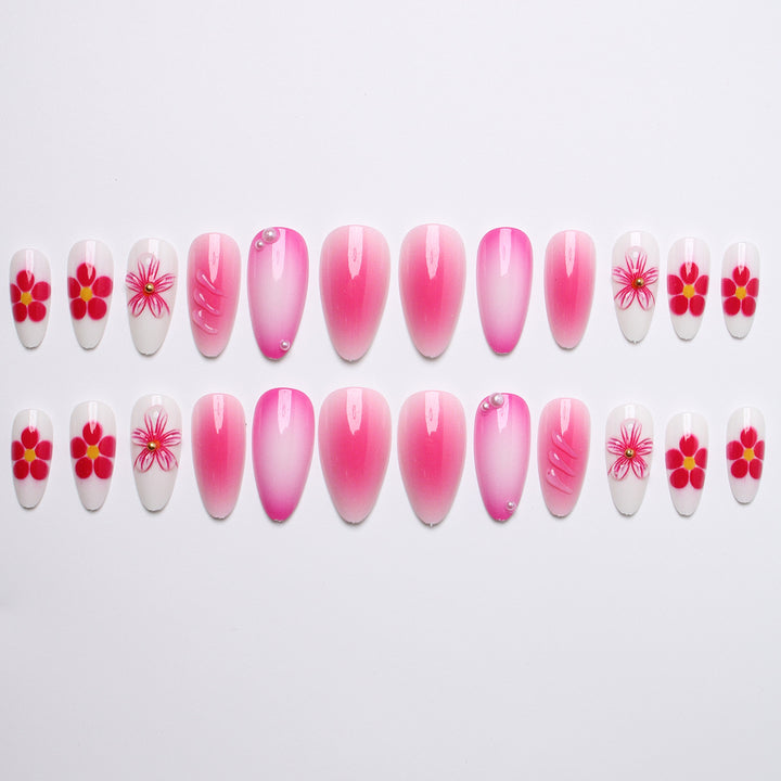Artificial nails with floral design and 3D flowers Kalsten