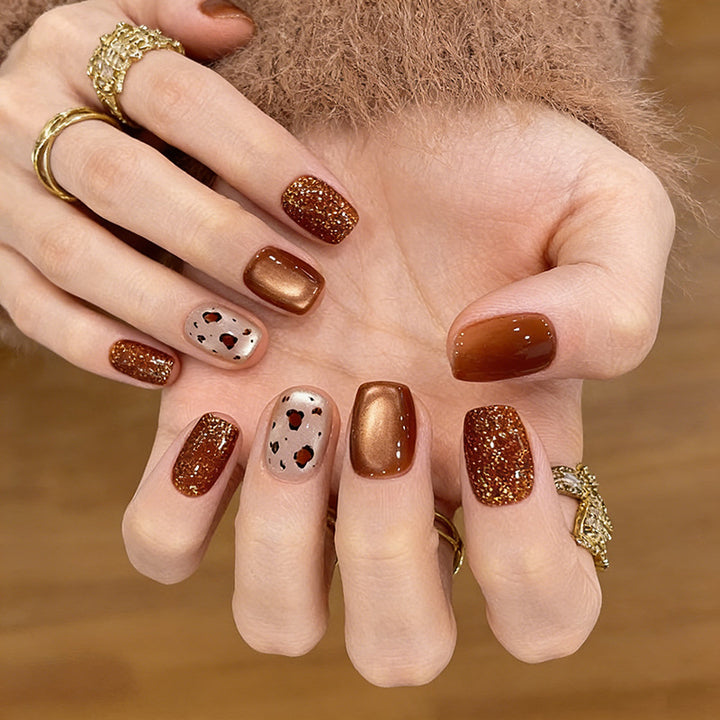 Artistic Press-On Nail Set with Glittery and Spotty Finish Kalsten
