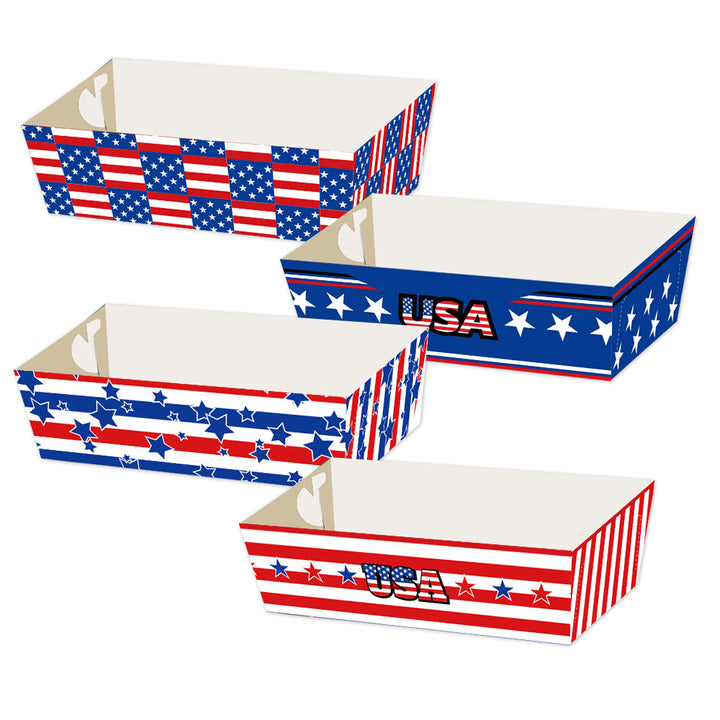 Unisex non-collapsible party snack boxes made of cardboard with patriotic stars and stripes pattern Kalsten