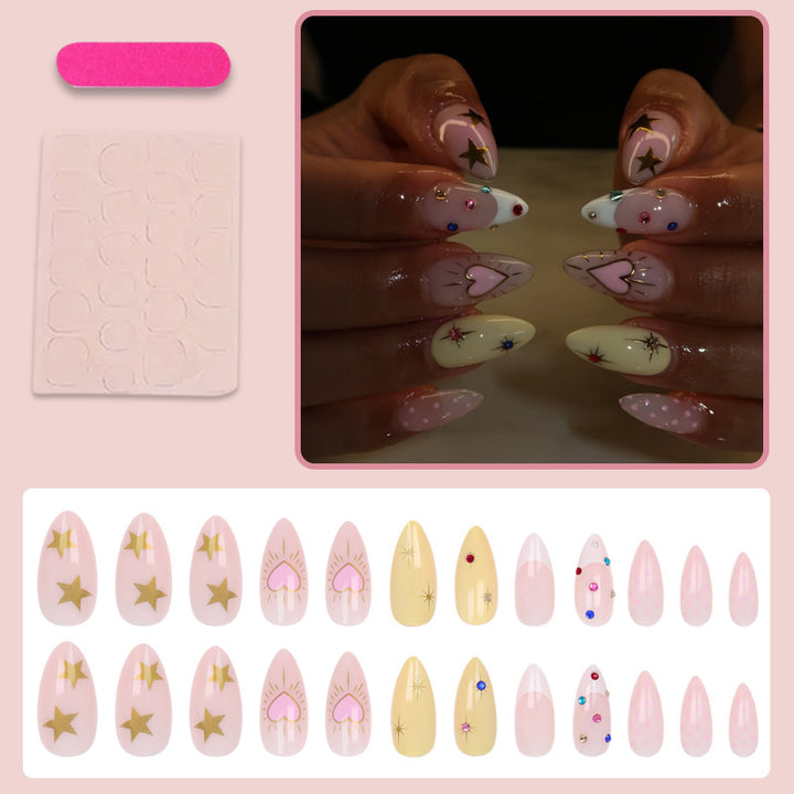 Acrylic nail set with stylish heart and star designs Kalsten