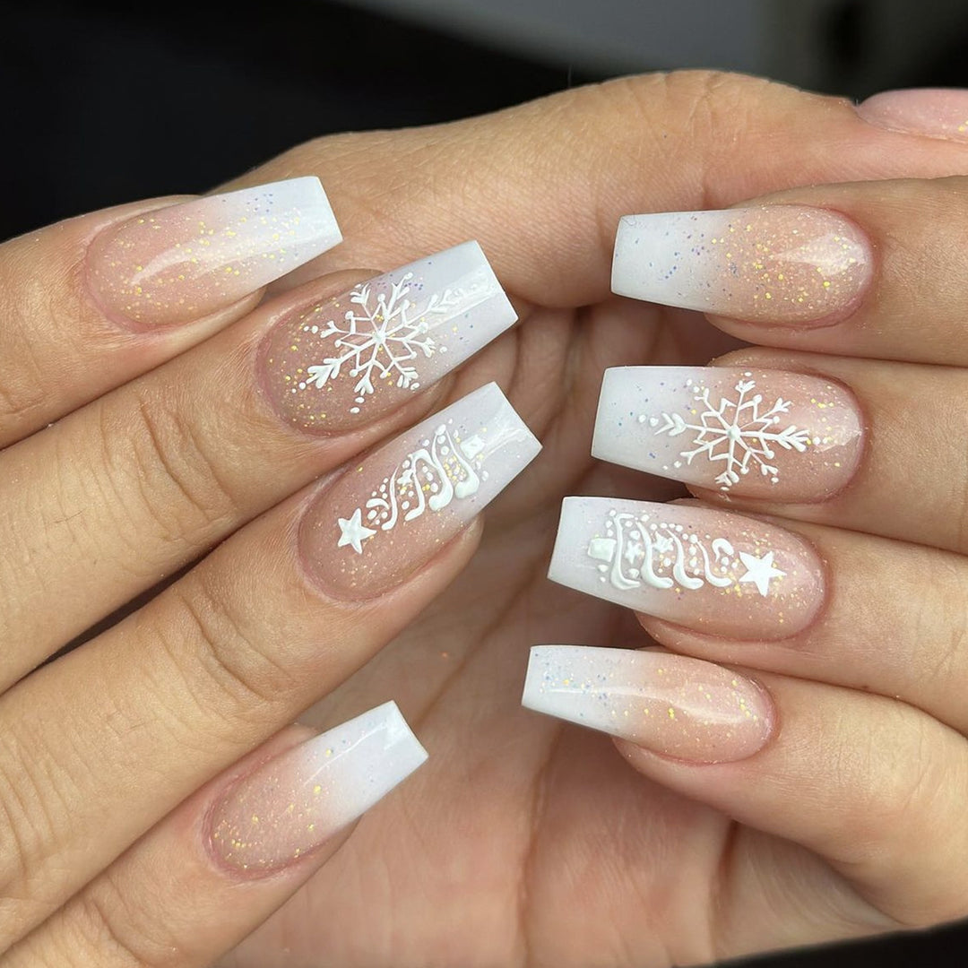 Decorative Winter-Themed Acrylic Nail Art Extensions Kalsten