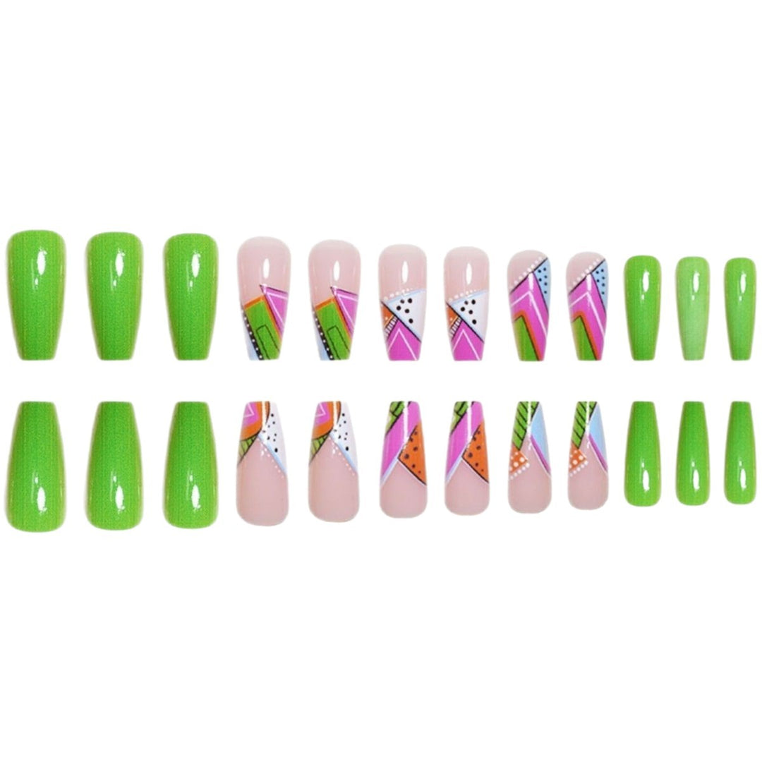 Artistic Neon Geometric Press-On Nail Art Extensions Kalsten