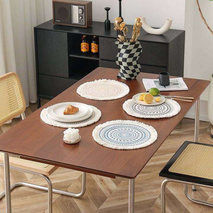 Round woven placemat with fringes and mandala jacquard structure Kalsten