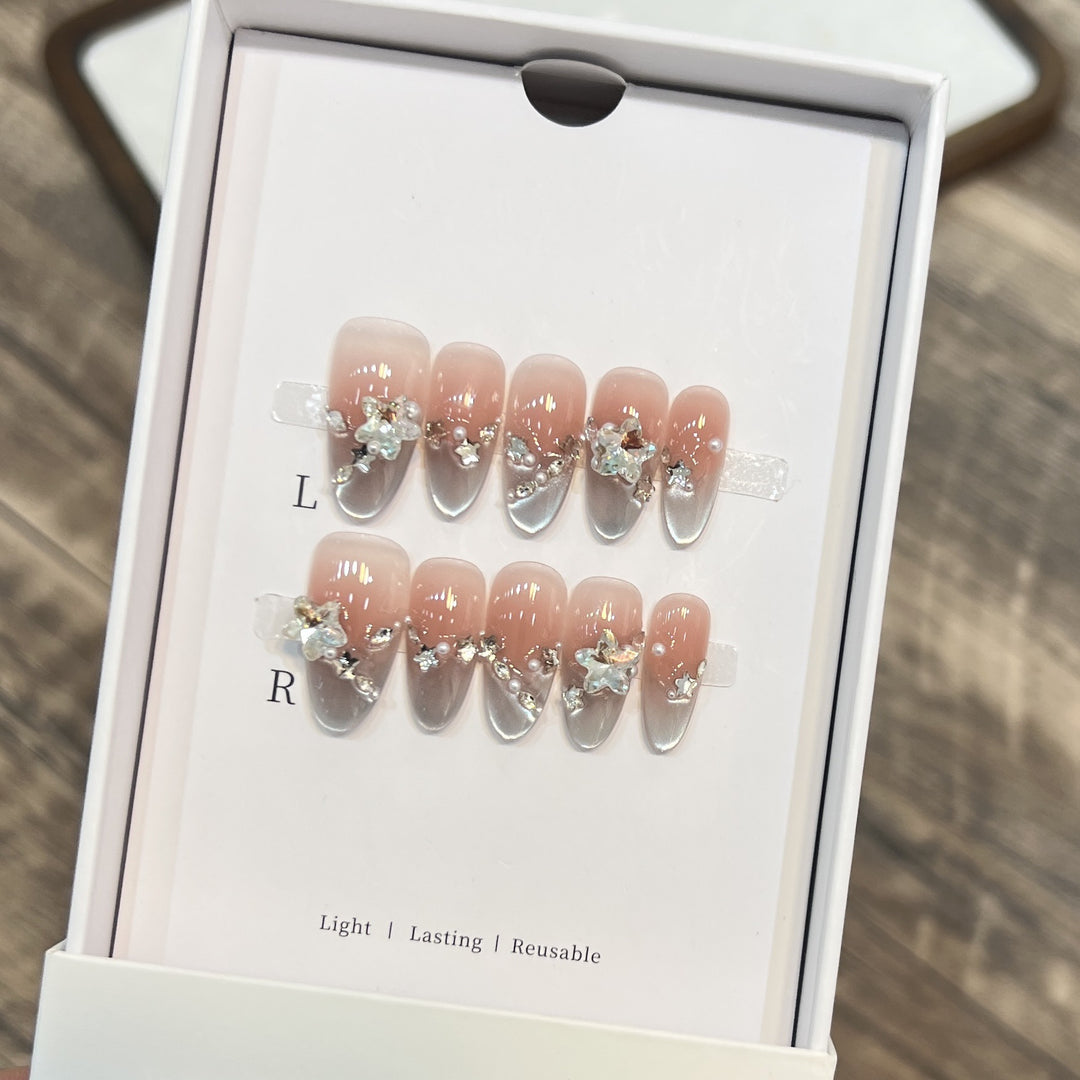 Elegant Press-On Almond Nails with Floral Accents Kalsten