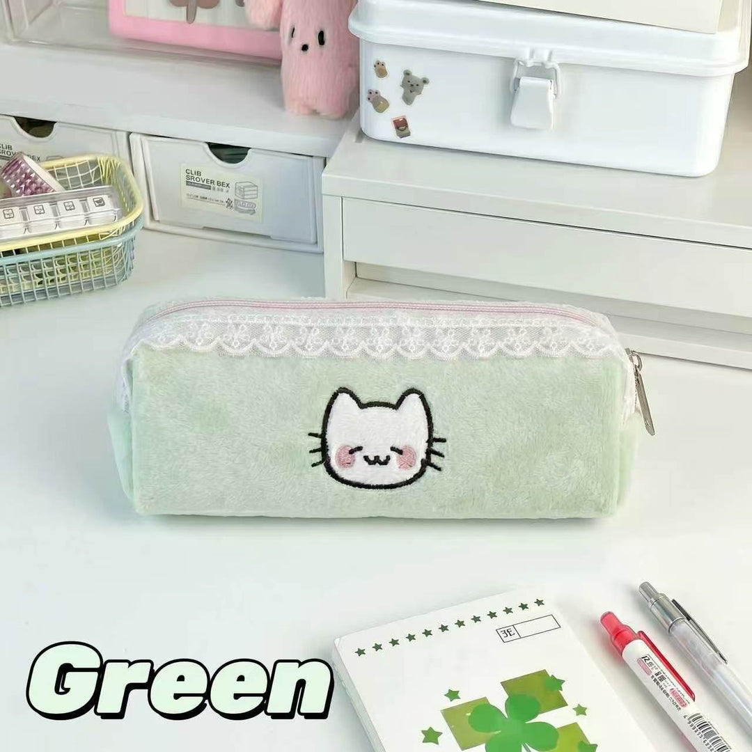 Plush Cat Face Pencil Case