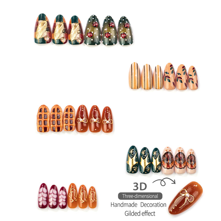 Festive Autumn-Themed Press-On Nail Art Set