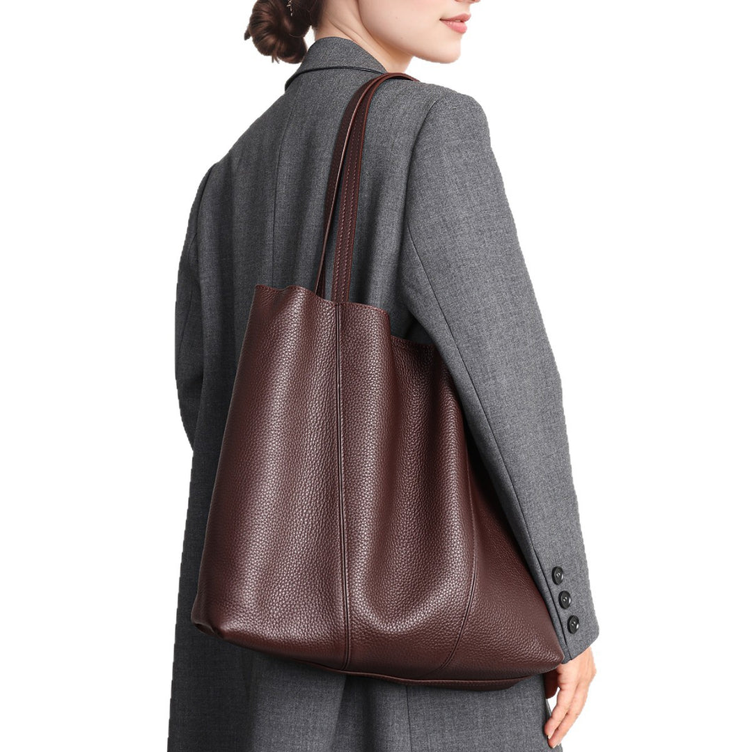 Oversized Pebbled Leather Slouch Tote with Long Shoulder Straps