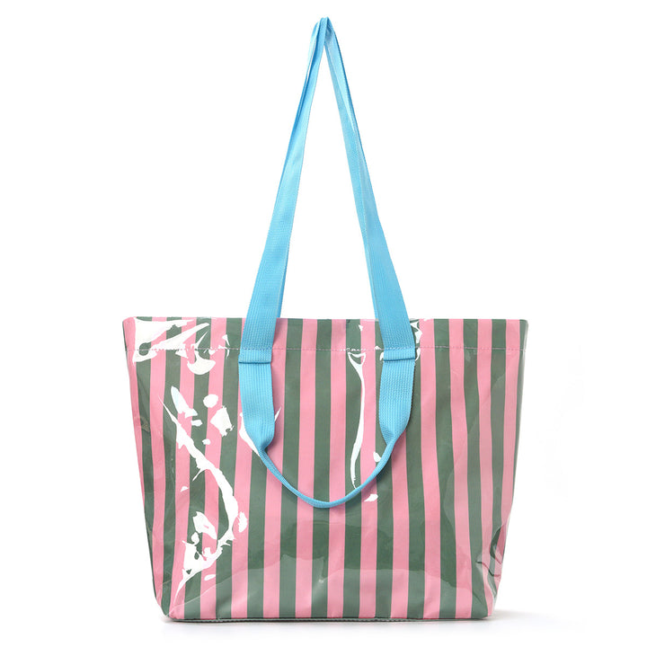 Spacious beach bag with transparent design and colorful stripes Kalsten