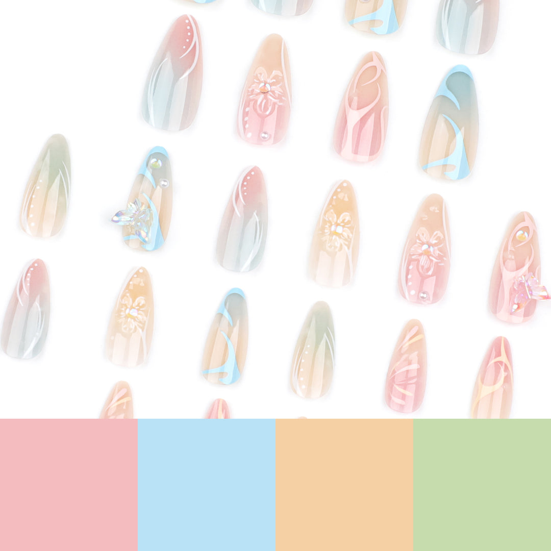 Artful Nail Extensions with 3D Flowers and Glitter Accents Kalsten