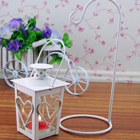 Decorative Hanging Heart-Window Metal Tea Light Lantern with Curved Display Stand Kalsten