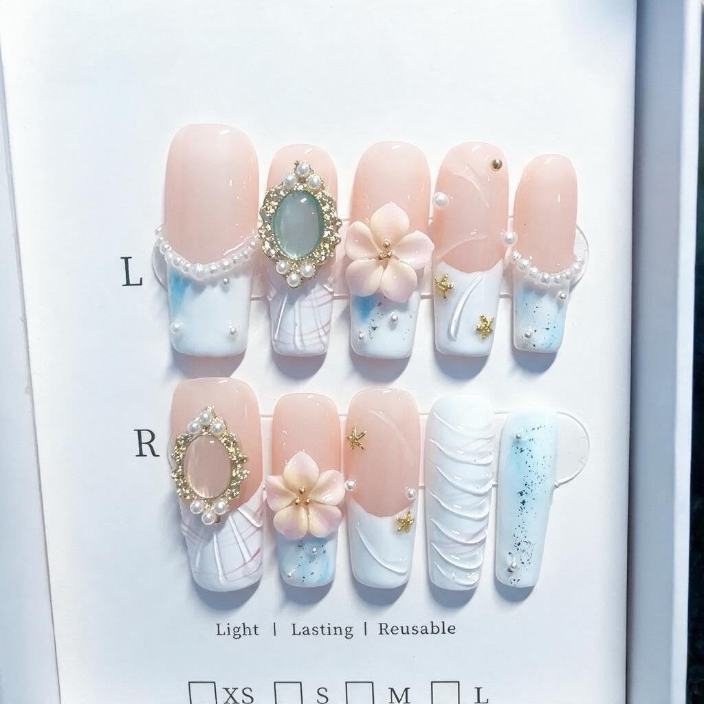 Floral Embellished Press-On Nail Set