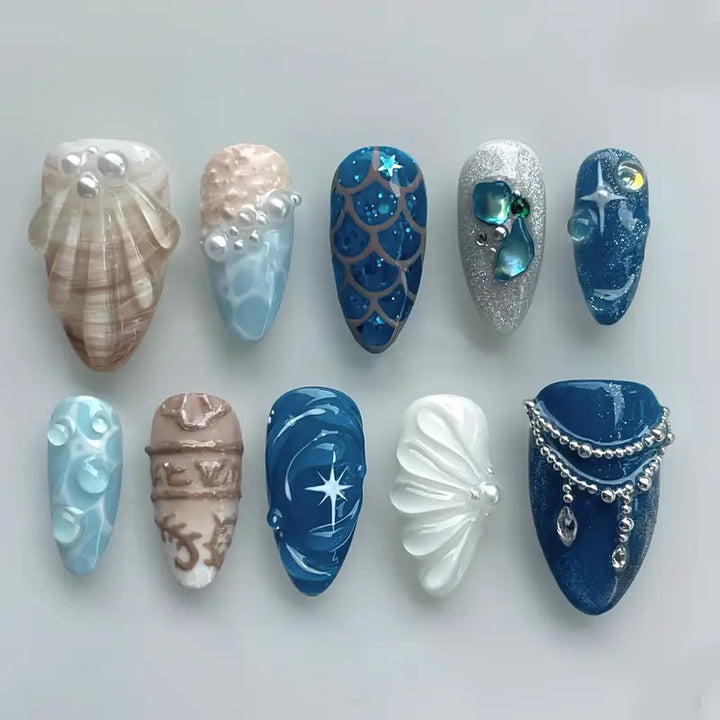 Artistic Ocean-Themed Press-On Nail Art Kalsten