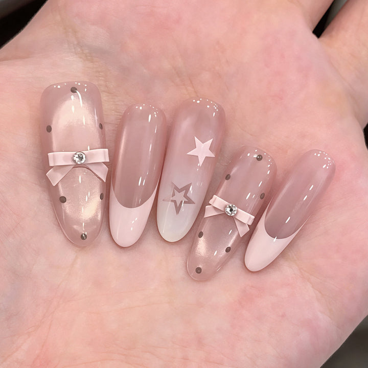 Decorative Press-On Nail Set with Star and Bow Designs Kalsten