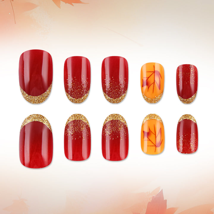 Elegant Fall-Themed Gel Nail Art Kalsten