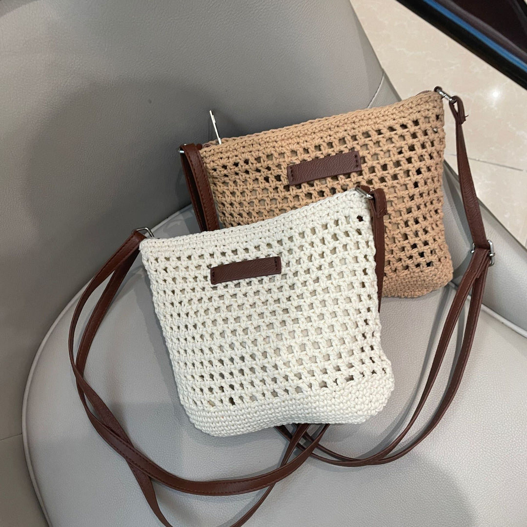 Hand-knotted shoulder bag with leather accent Kalsten