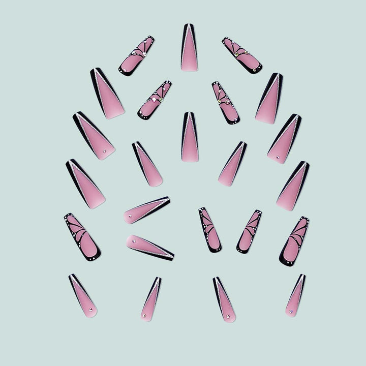 Artful stiletto artificial nails with glitter and butterfly motif Kalsten