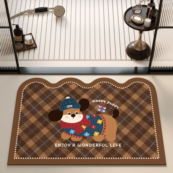 Playful Puppy Themed Bath Mat Kalsten