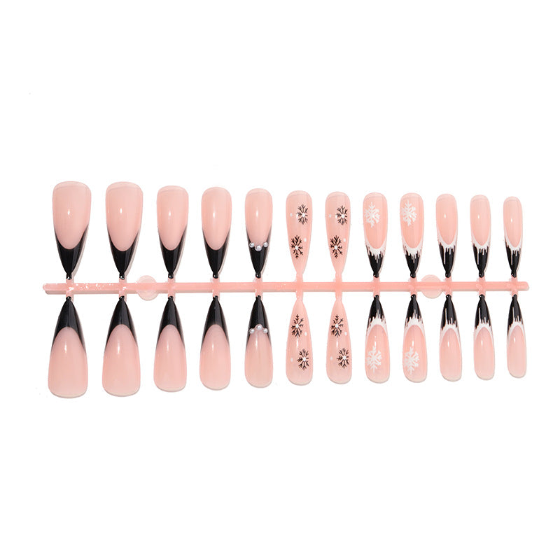 Artistic Stiletto Press-On Nail Set with Decorative Snowflake Designs kalsten