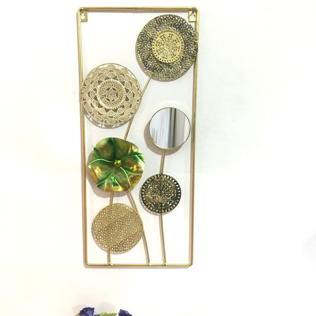 Decorative Metal Wall Art with Tropical Leaf and Mirror Design Kalsten