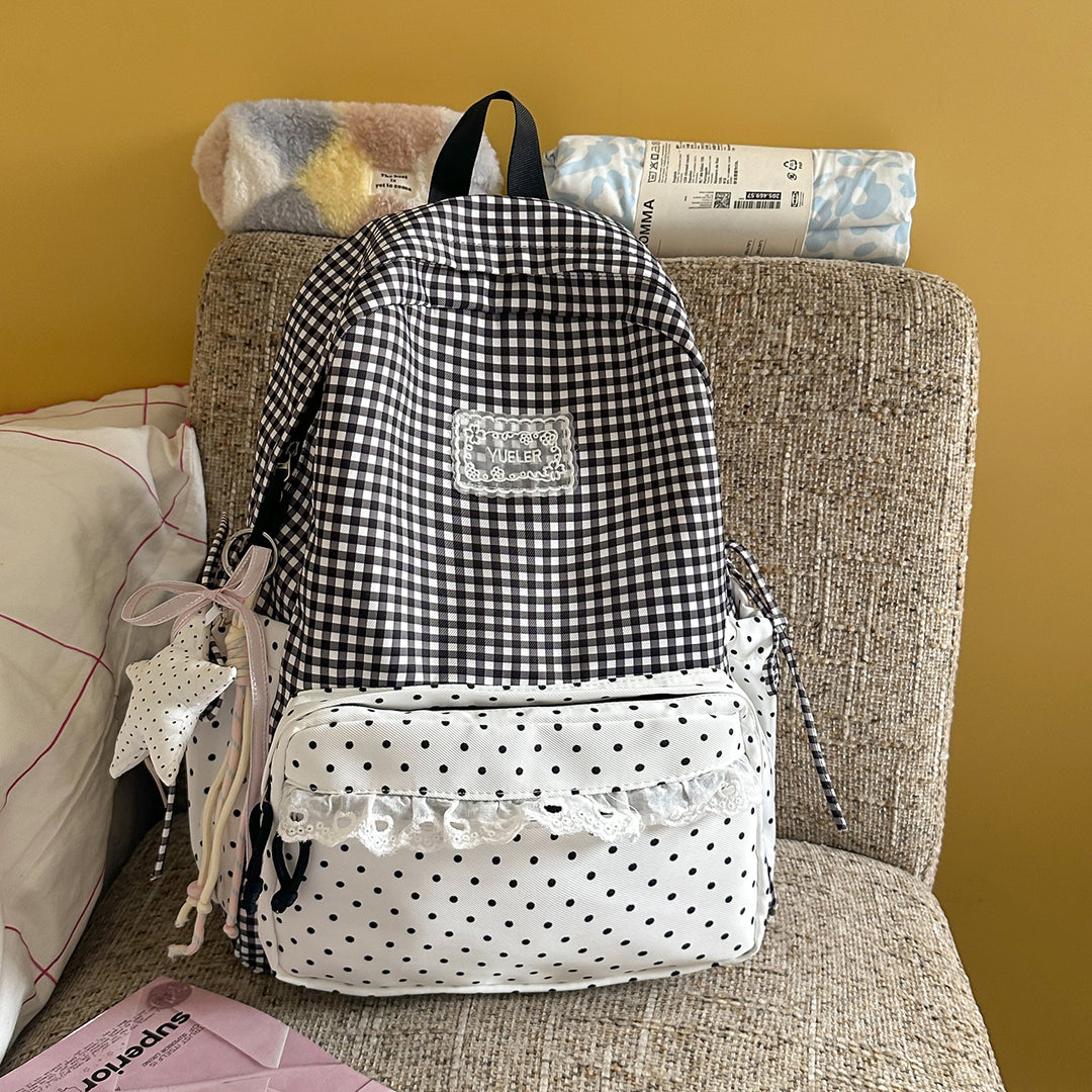 Charming Gingham Print School Backpack Kalsten