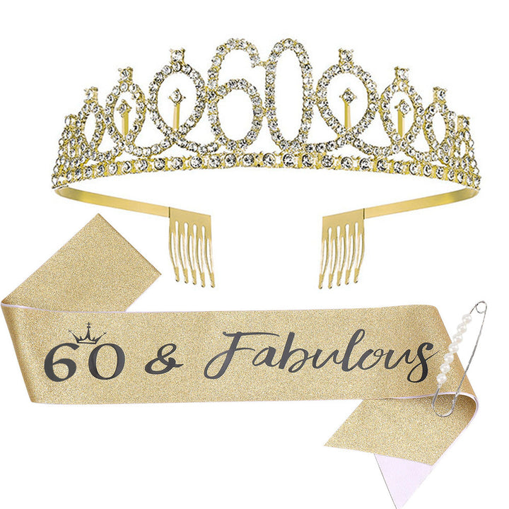 Women Crystal-Embellished Birthday Crown with Personalized Sash Kalsten