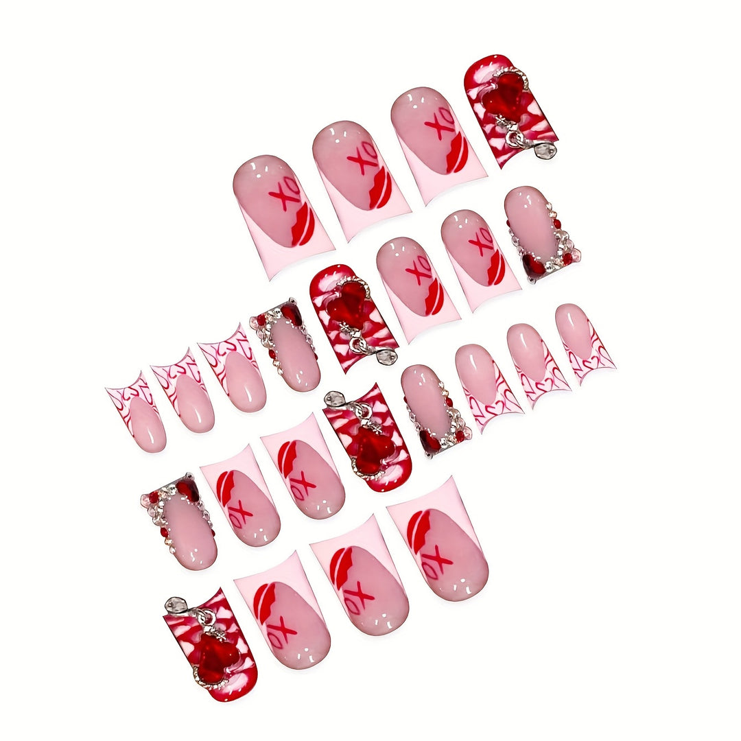 Romantic Heart-Themed Press-On Nail Art Set Kalsten