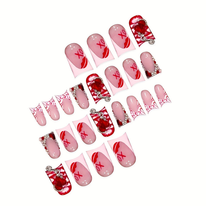 Romantic Heart-Themed Press-On Nail Art Set Kalsten