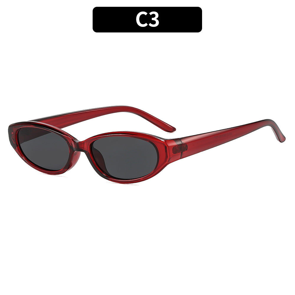 Retro-Inspired Slim Oval Frame Sunglasses