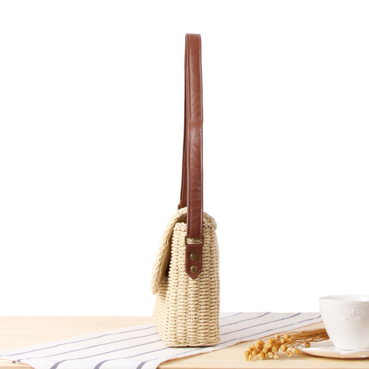 Woven Natural Material Handbag with Removable Shoulder Strap Kalsten