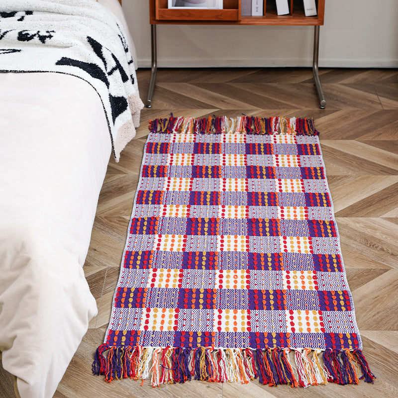 Flat-woven runner rug with check pattern and decorative border stripe Kalsten