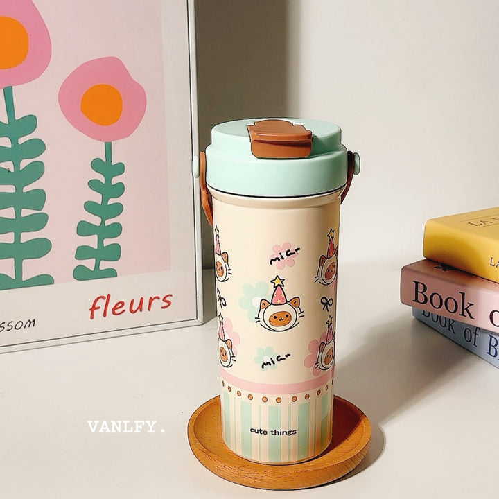 Women's insulated drinking cup with secure flip lid and cute dog design Kalsten