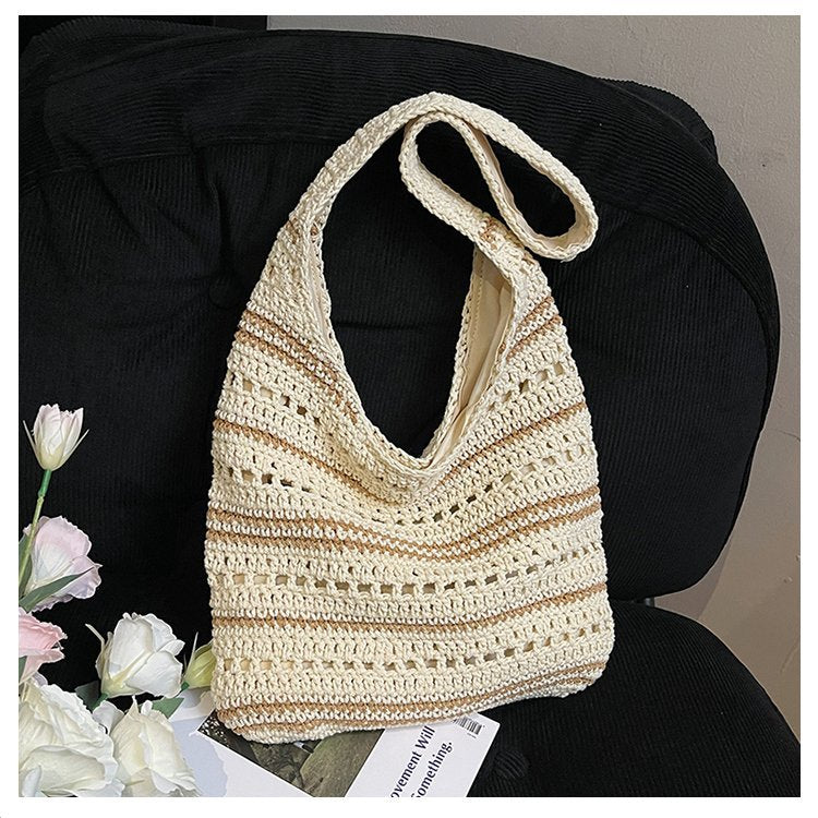 Hand-knitted shopping bag with air stitch pattern Kalsten