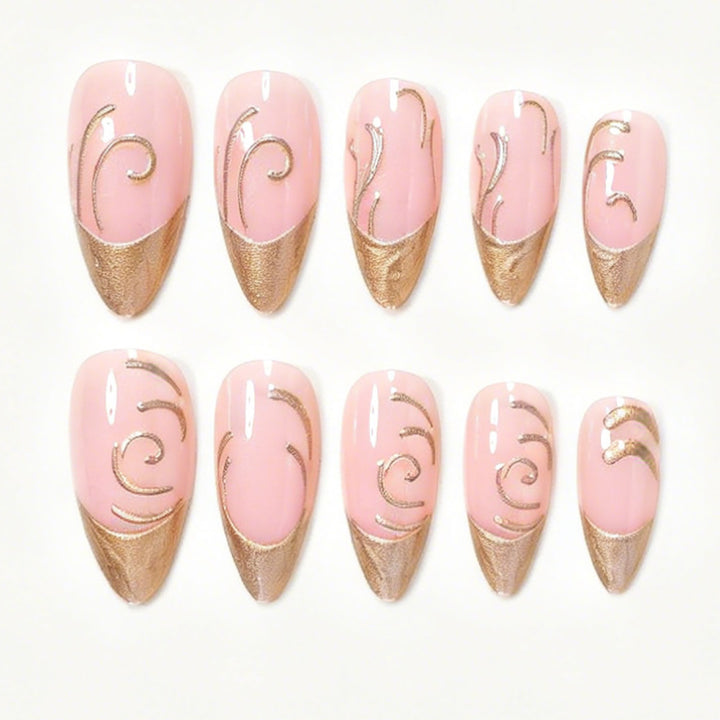 Elegant Gold Accented Press-On Nail Art Kalsten