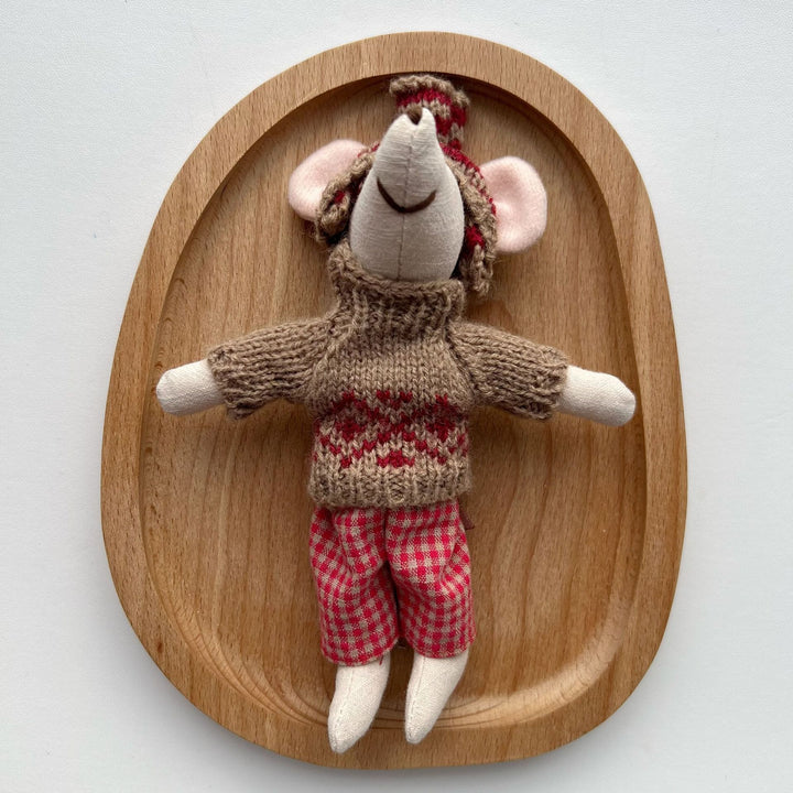 Handmade Organic Cotton Long-Leg Bunny Plush with Embroidered Overalls