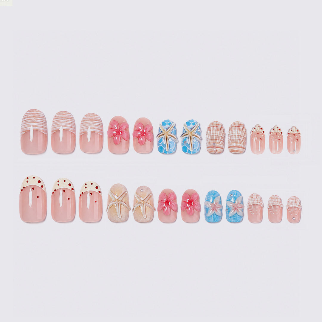 Nail art set with maritime design and floral accents Kalsten
