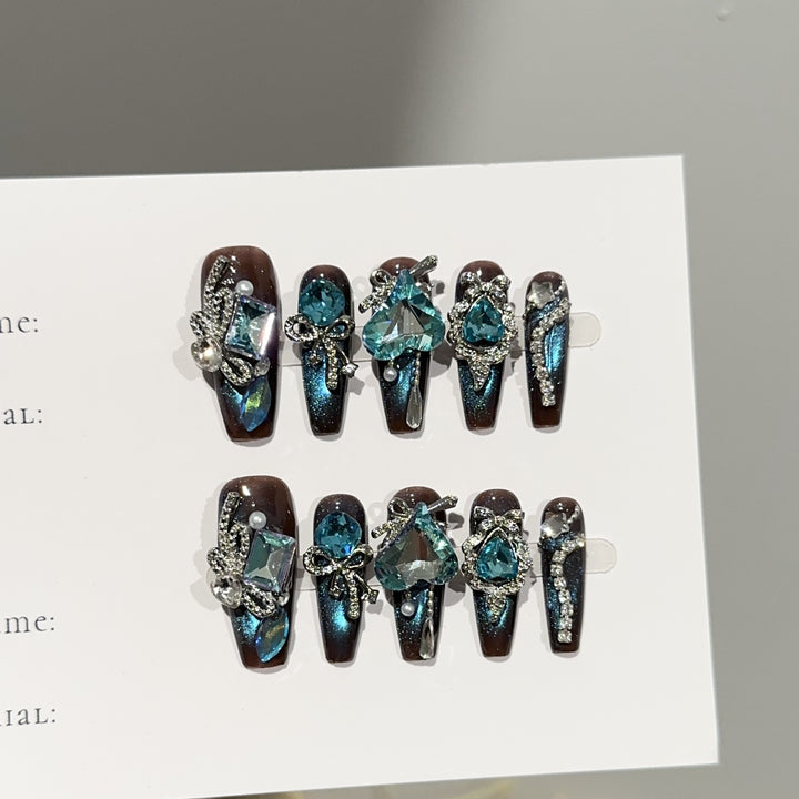Artistic Crystal-Embellished Press-On Nail Set