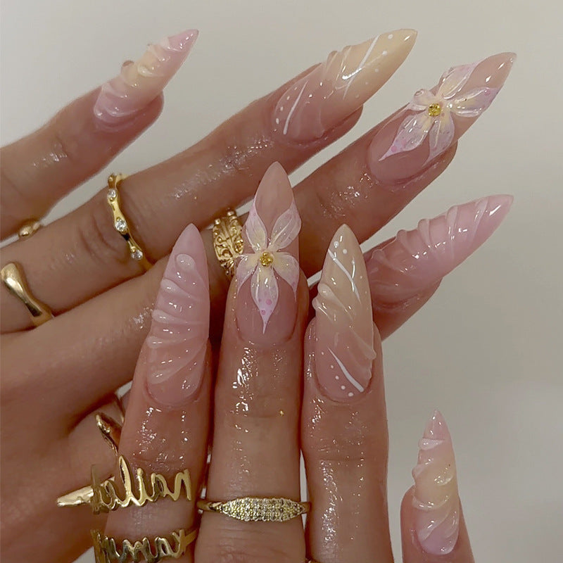 Artistic Long-Lasting Press-On Nail Extensions with Floral Patterns Kalsten