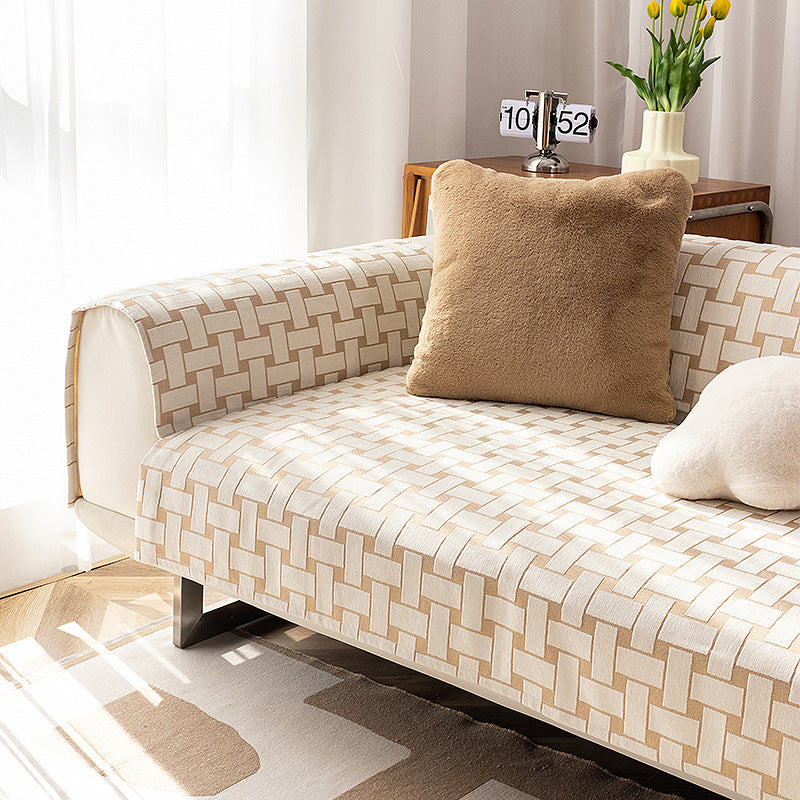 Three-seater sofa with geometric jacquard cover and sleek metal legs Kalsten