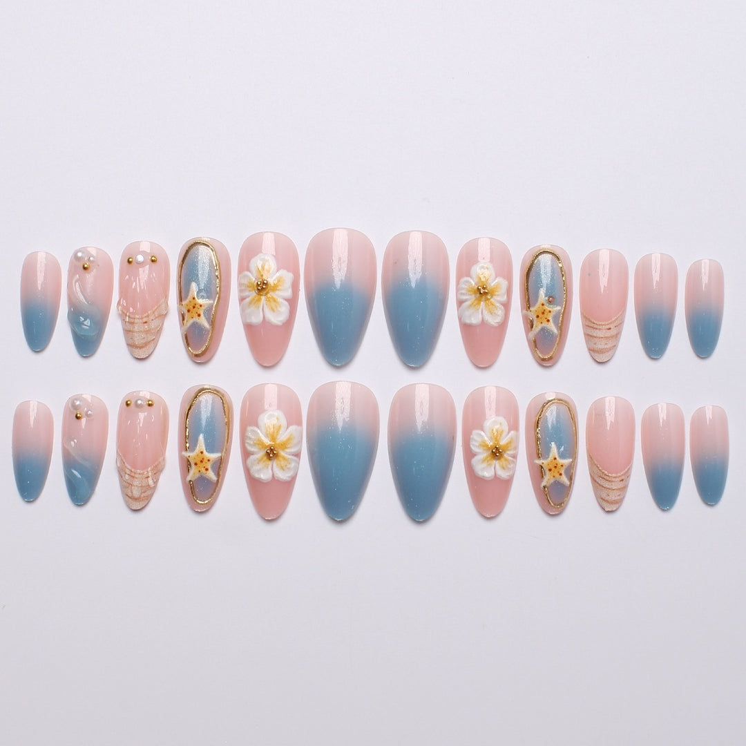Artistic Seashell and Floral Press-On Nail Art Set Kalsten