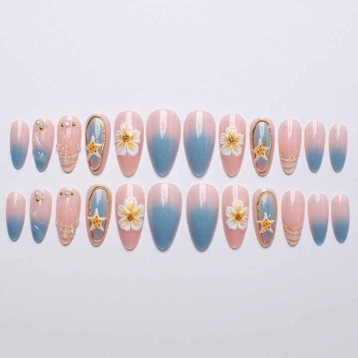 Artistic Seashell and Floral Press-On Nail Art Set Kalsten